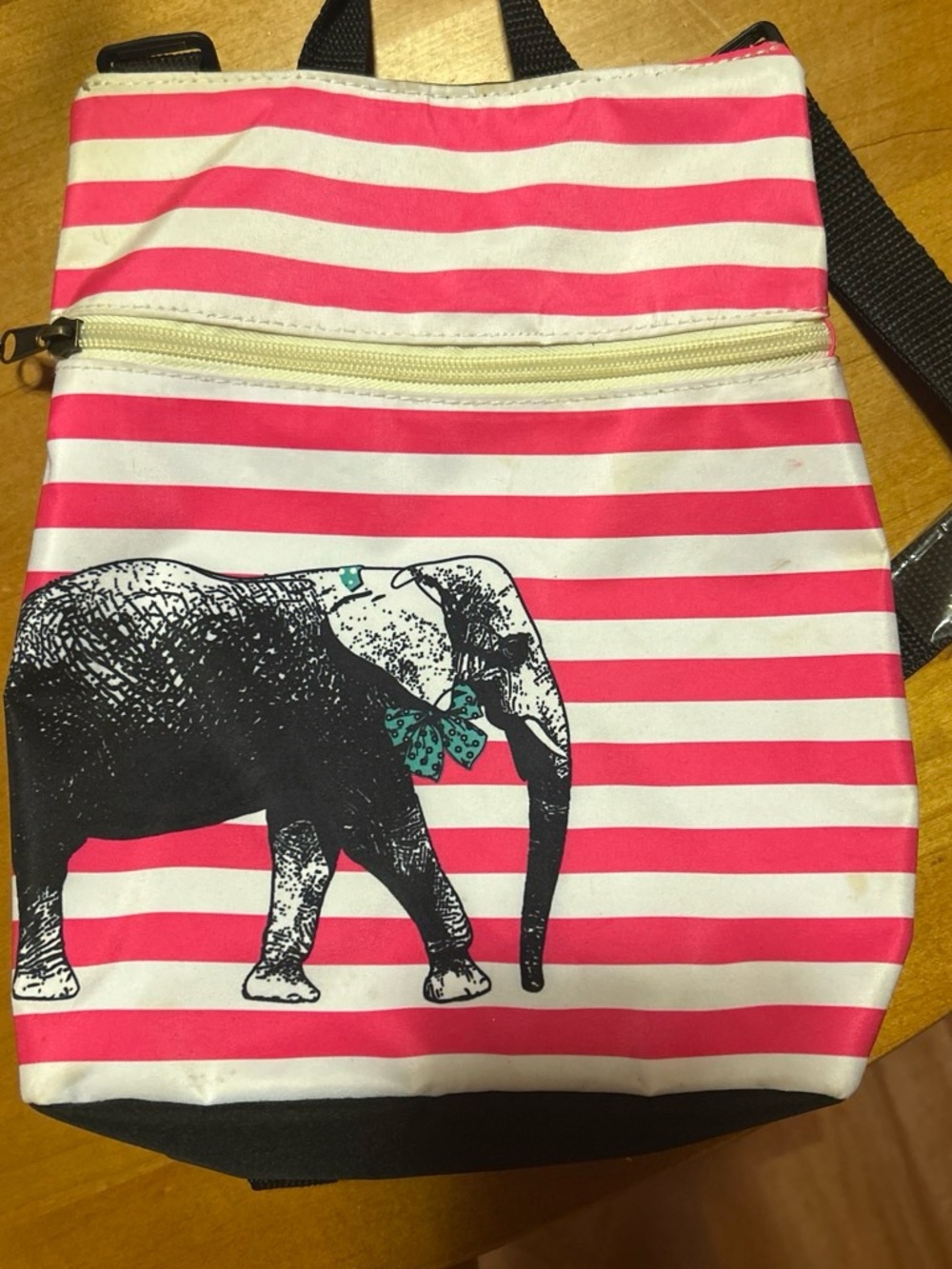 Striped Pink & White Elephant Crossbody Bag
